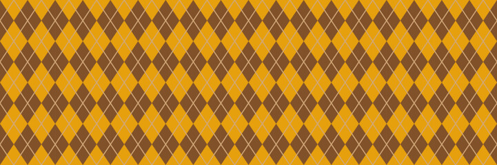 Gold Argyle Seamless Vector Pattern. Yellow and Brown Diamonds with Solid Line Repeating Print. Golden Harlequin Style Background. Pattern Tile Swatch Included. - 721590173
