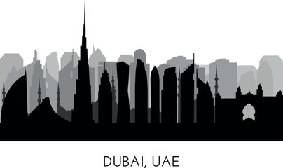 Dubai UAE 2024 skyline silhouette. Black Dubai city design isolated on white background, vector sights - obrazy, fototapety, plakaty