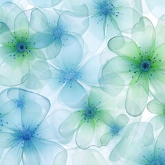 Layers of translucent blossoms in blue and green