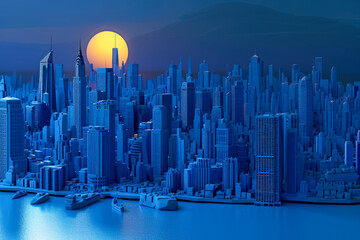 Generate a relief of a city skyline at night.
