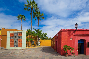 Oaxaca, Mexico, Scenic old city streets and colorful colonial buildings in historic city center,