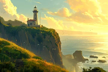  Generate a relief of a lighthouse on a cliff overlooking the ocean © mila103
