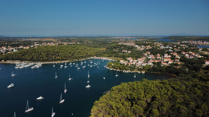 drone shot of Adriatic sea beach on Island in Croatia