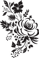 Midnight Floral Whispers Black Vector ArtSilhouetted Bloom Ensemble Noir Vectors