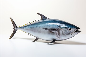 Fototapeta premium Whole fresh tuna fish isolated on a clean white background for culinary and seafood concepts
