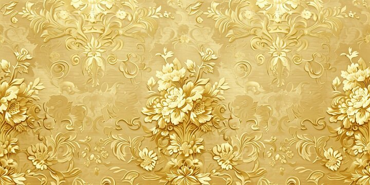 Golden background with abstract original flowers