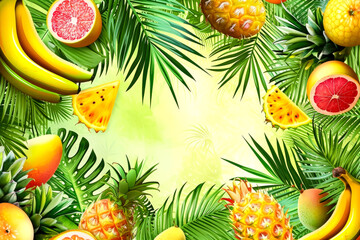tropical-themed background with palm trees and exotic fruits