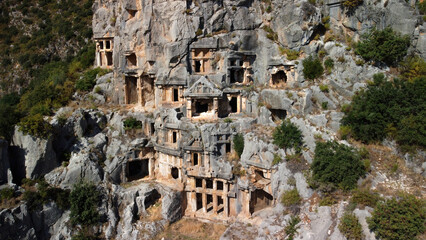The tombs were carved into the rocks by hand. Mira City