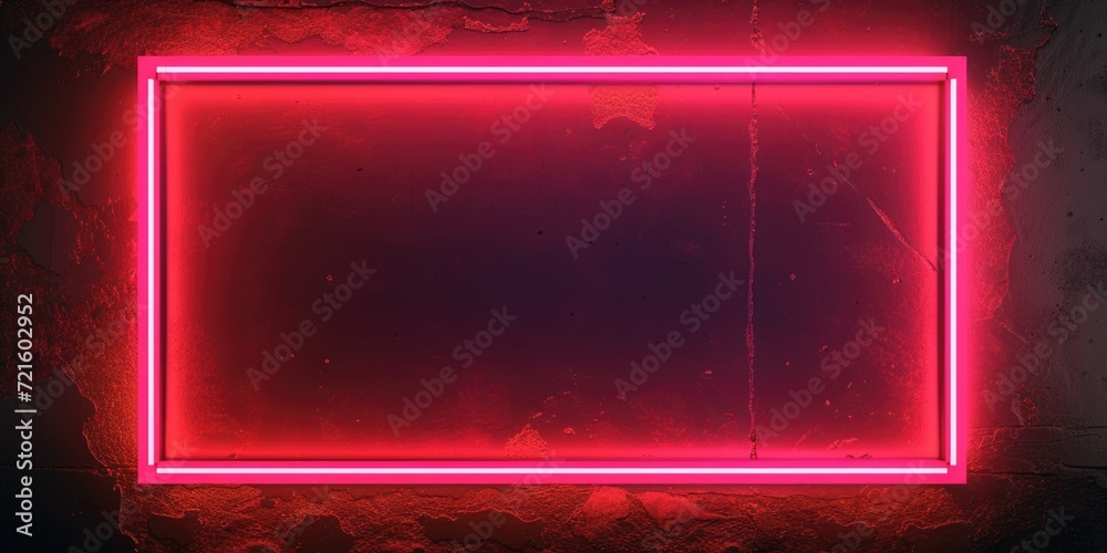 Poster a red neon frame is pictured in a dark room. this image can be used for various purposes