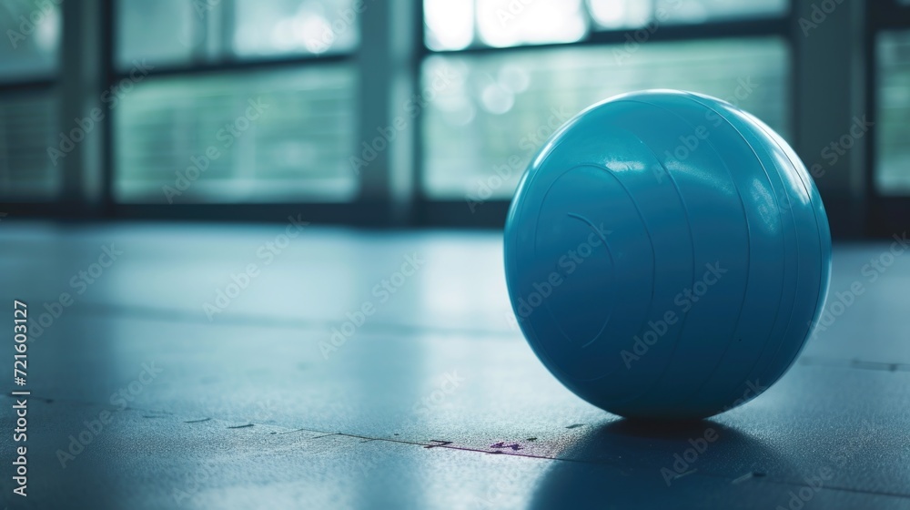 Aufkleber a blue ball sitting on the floor in front of a window. suitable for various uses