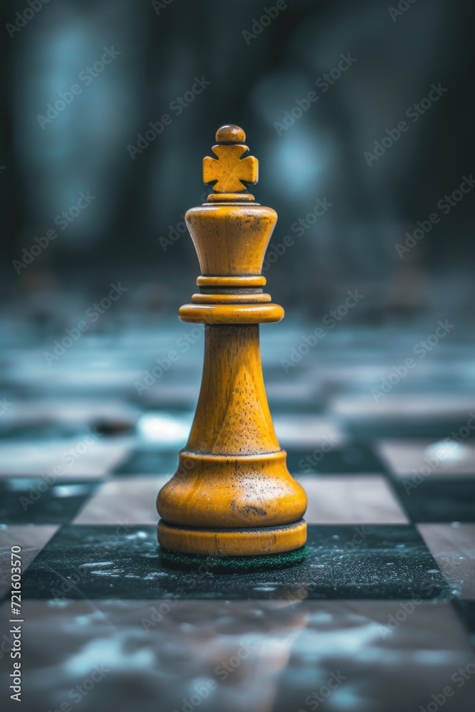 Poster a wooden chess piece placed on a chess board. this versatile image can be used for various purposes