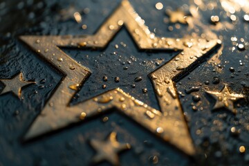 A close-up view of a Star of David symbol on a wet surface. Can be used for religious or cultural themes