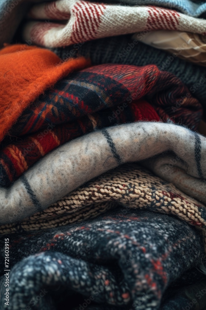 Aufkleber a pile of blankets neatly arranged on top of each other. suitable for various cozy and home-related 