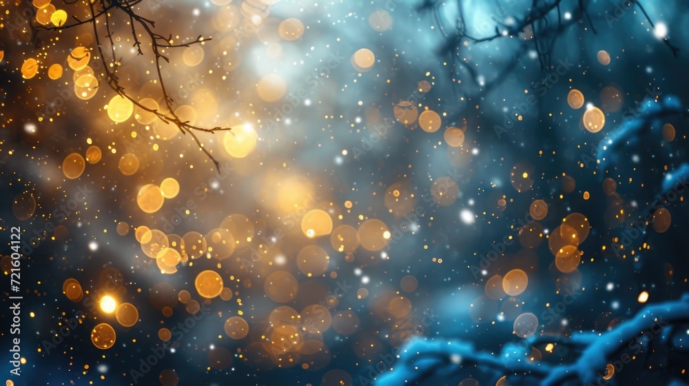 Poster A blurry image capturing the essence of a snowy night. Perfect for creating a mysterious and dreamy atmosphere.