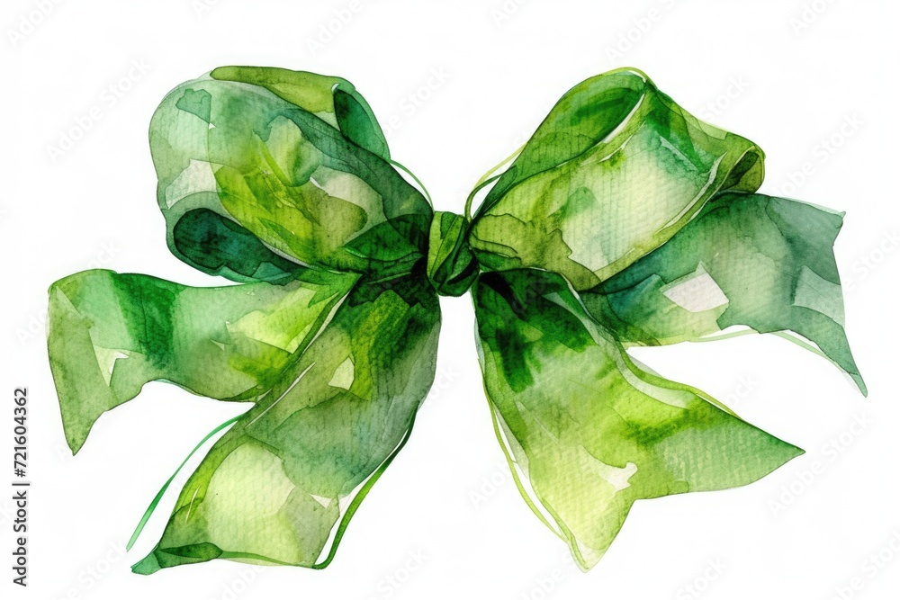 Poster a beautiful watercolor painting of a green bow. perfect for adding a touch of elegance and charm to 