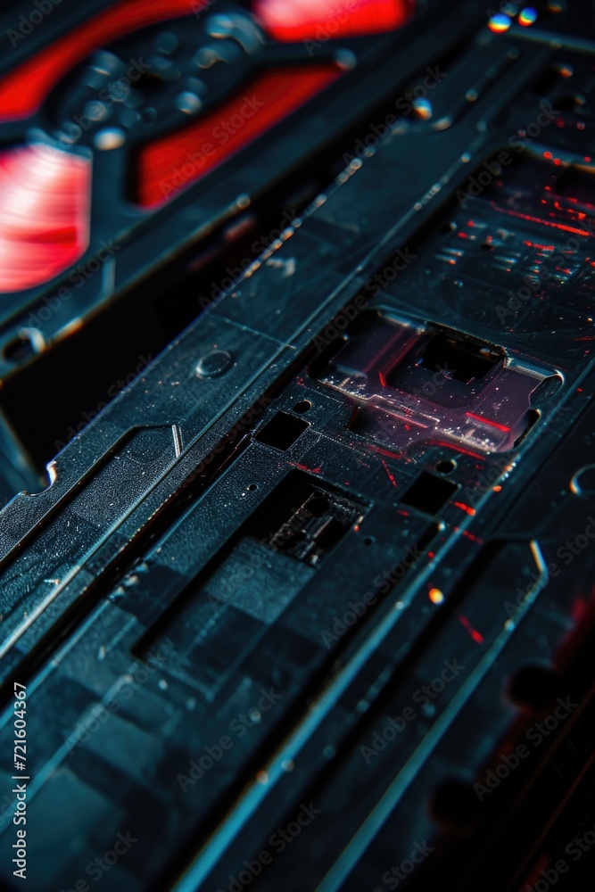 Fototapete A detailed view of a computer motherboard, showcasing its intricate circuitry and components. Perfect for technology-related projects and articles