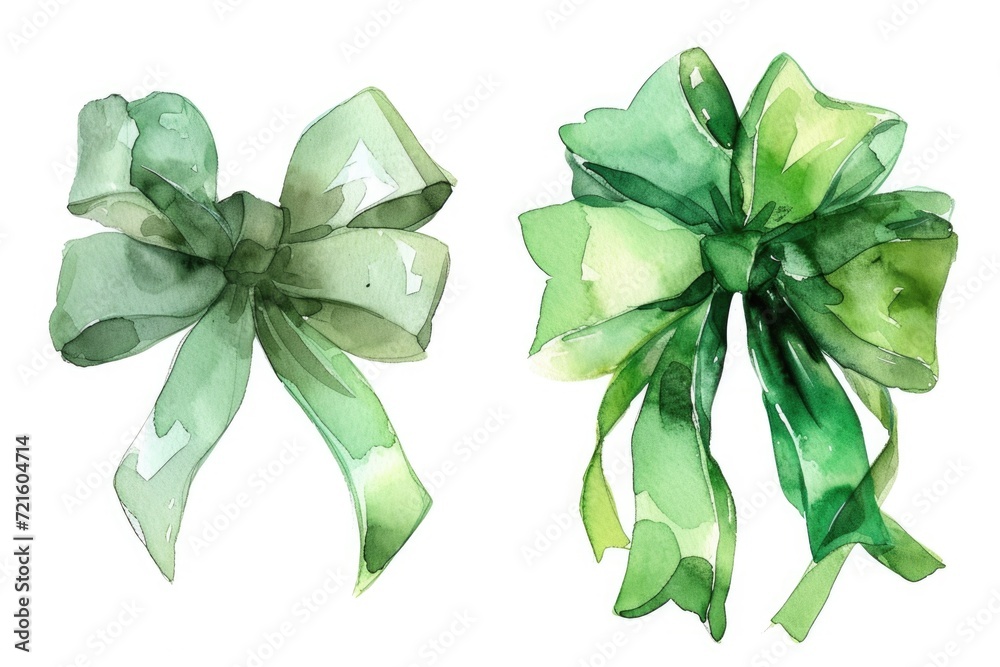 Poster a couple of green bows stacked on top of each other. perfect for adding a festive touch to gifts or 
