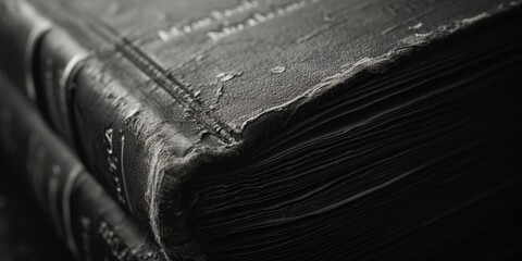 A black and white photo of a book. Suitable for various uses