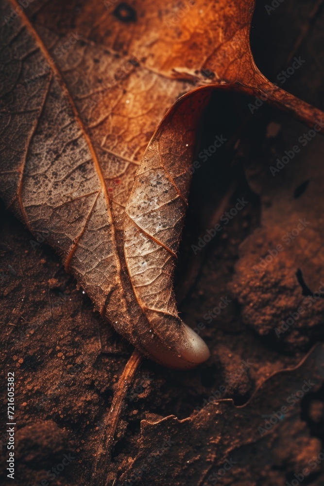 Poster a detailed view of a single leaf lying on the ground. perfect for nature or autumn-themed projects