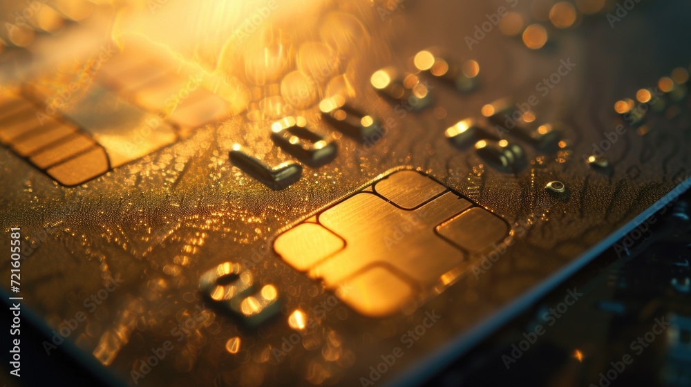 Poster A close up view of a credit card placed on a table. Suitable for financial and banking concepts