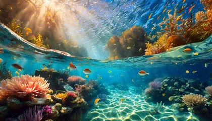 Fotobehang Underwater view of coral reef and tropical fish. © Євдокія Мальшакова