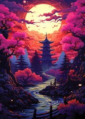 Pagoda in Blossom River