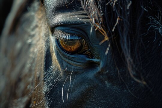 Close-up view of a brown horse's eye. Perfect for nature, animals, and equine-related projects
