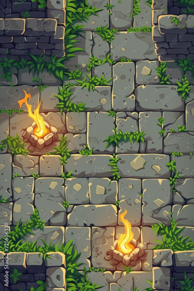 Poster stone floor with a fire in the middle. suitable for interior design or fireplace concepts