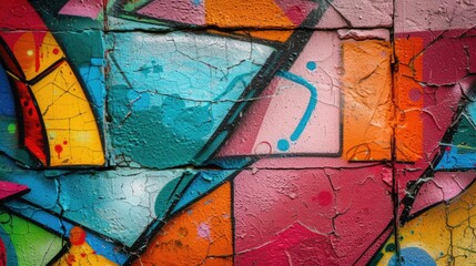 A detailed view of a wall covered in graffiti. Perfect for urban-themed designs and street art projects