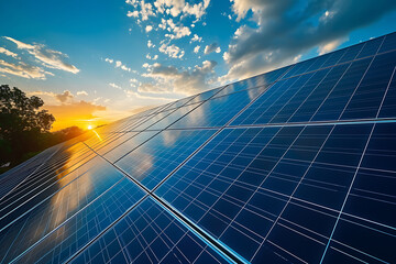 solar panels in the evening sun