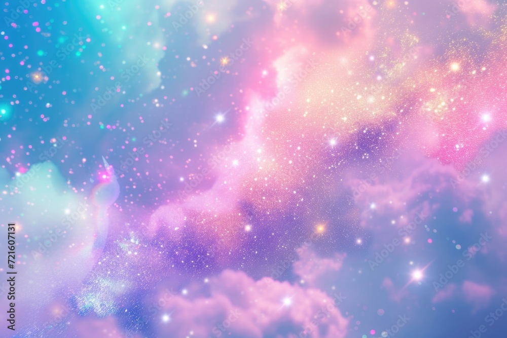 Poster A beautiful image of a night sky filled with stars and fluffy clouds. Perfect for adding a dreamy and magical touch to any project