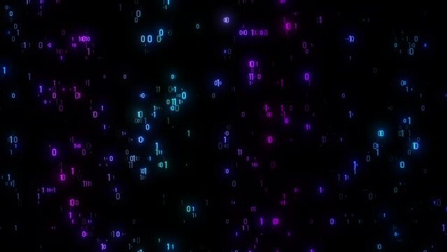 Matrix Code Digital Binary Code Programming And Coding Concept, Digital Computer Binary Code Animation. Computer Data Technology Background. Futuristic Big Data Animation On Dark Black Background.