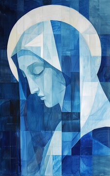 cubismo minimalista azul e branco, Nossa Senhora Aparecida