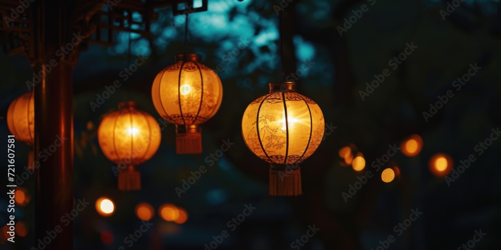 Poster A cluster of lights hanging from a pole. Perfect for adding a festive touch to any event or outdoor space