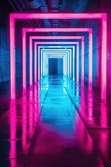 A long hallway illuminated by pink and blue lights. Perfect for futuristic or fantasy-themed projects