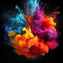 Obraz premium Vibrant Eruption: Dynamic Explosion of Multicolored Powder Capturing a Spectacular Spectrum Against a Stark Black Backdrop, Symbolizing Creativity and Energy Unleashed