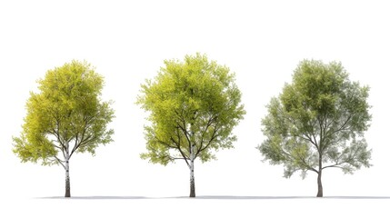 Four different trees arranged on a white surface. Suitable for various nature-themed designs