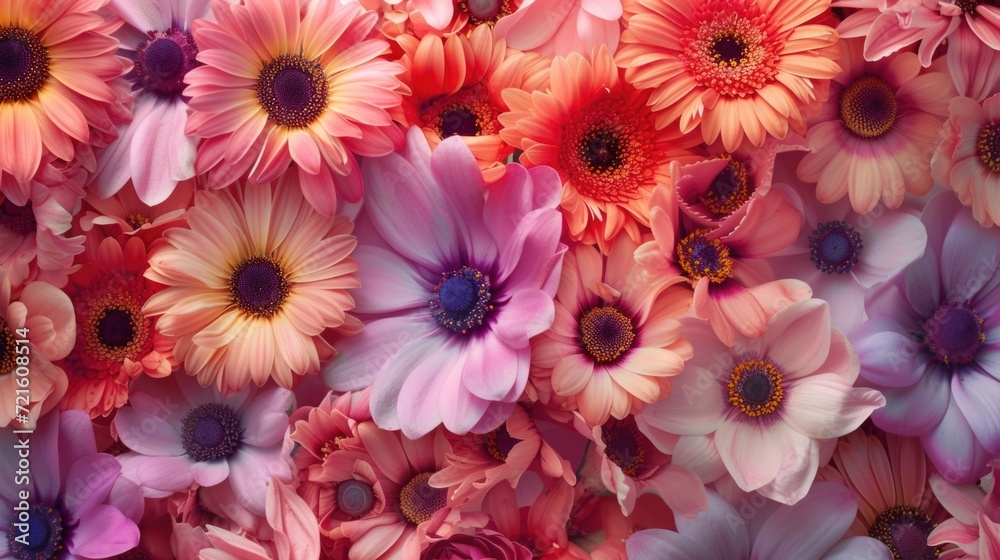 Poster A close-up view of a beautiful bunch of flowers. Perfect for adding a touch of nature and color to any project or design