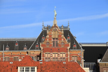 Fototapeta premium Amsterdam Central Railway Station Exterior Detail, Netherlands