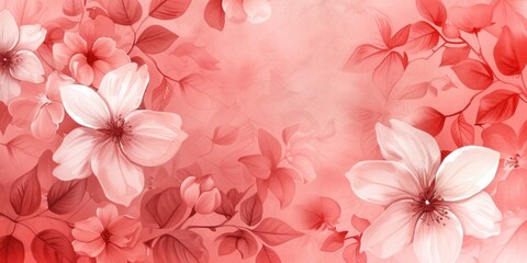 Fototapeta premium A vibrant red and white background featuring beautiful flowers and leaves. Perfect for adding a touch of elegance and nature to any project