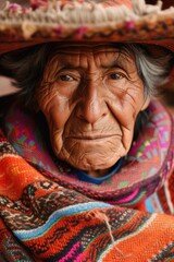 Obraz premium An old woman wearing a hat and scarf. Suitable for winter-themed designs or illustrations of elderly individuals