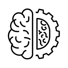 Brain and gear icon. Symbol of high intelligence, technical education.