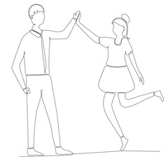 continuous line drawing of lovers doing high five