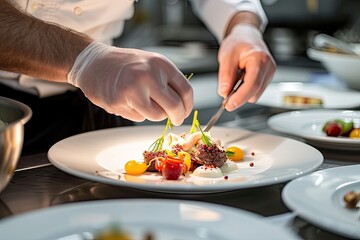 A chef preparing a delicious dish in a fine restaurant.