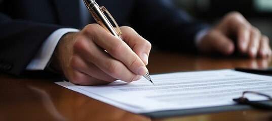 Close up of business people negotiating a contract and shaking hands in agreement