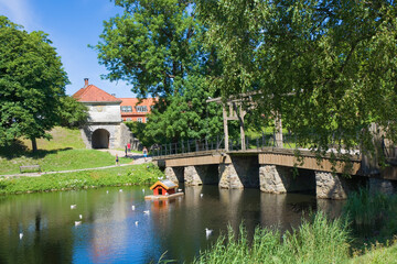 Historic drawbridge to Fredrikstad Old Town, Norway - obrazy, fototapety, plakaty