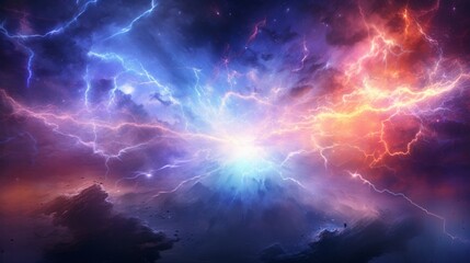 Vibrant cosmic energy surge with dynamic interplay of electric blues and fiery reds. Magnetic storm in outer space. Concepts of cosmos, energy, abstract, fantasy background, dynamic flow.