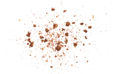 Crumbs integral wholewheat biscuit with oatmeal and chocolate, cookie flying, isolated on white, top view, clipping path