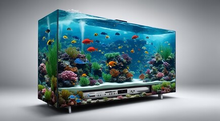 a television screen designed as an aquarium
