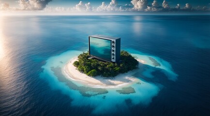 a television screen on a small island - obrazy, fototapety, plakaty